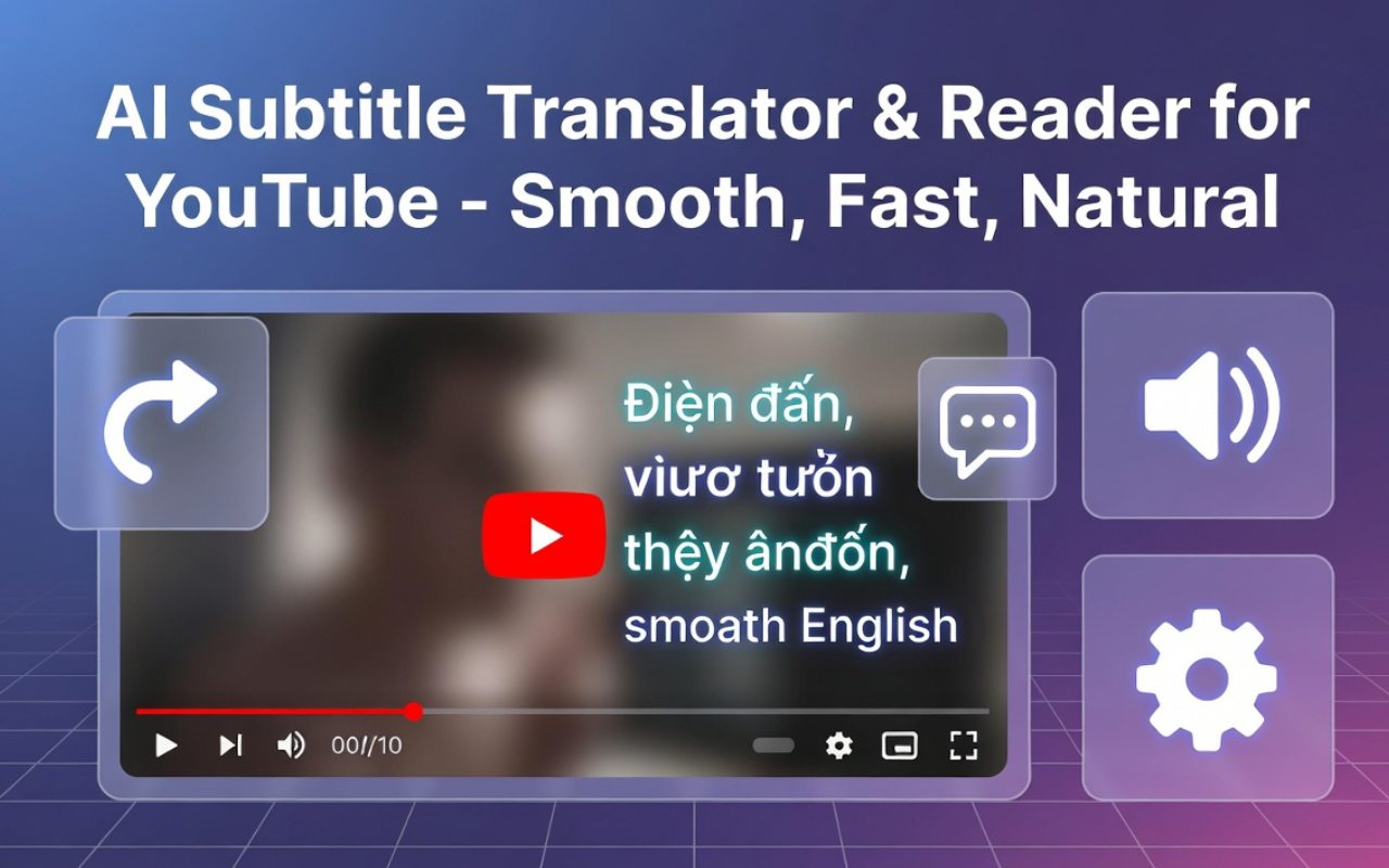 A YouTube video with English subtitles and their Vietnamese translation on the player. The red YouTube Translate & Speak panel shows Vietnamese as the language, OpenAI as the provider and Google Cloud as the voice, and the subtitle list on the right shows every line in both languages.
